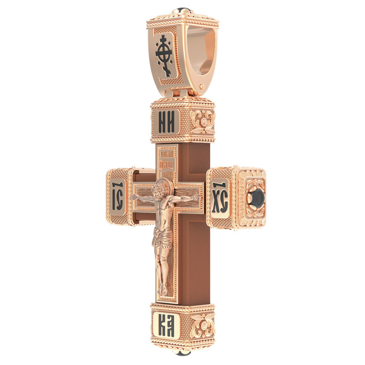 Крест из золота c эмаль , ониксом и деревом груши