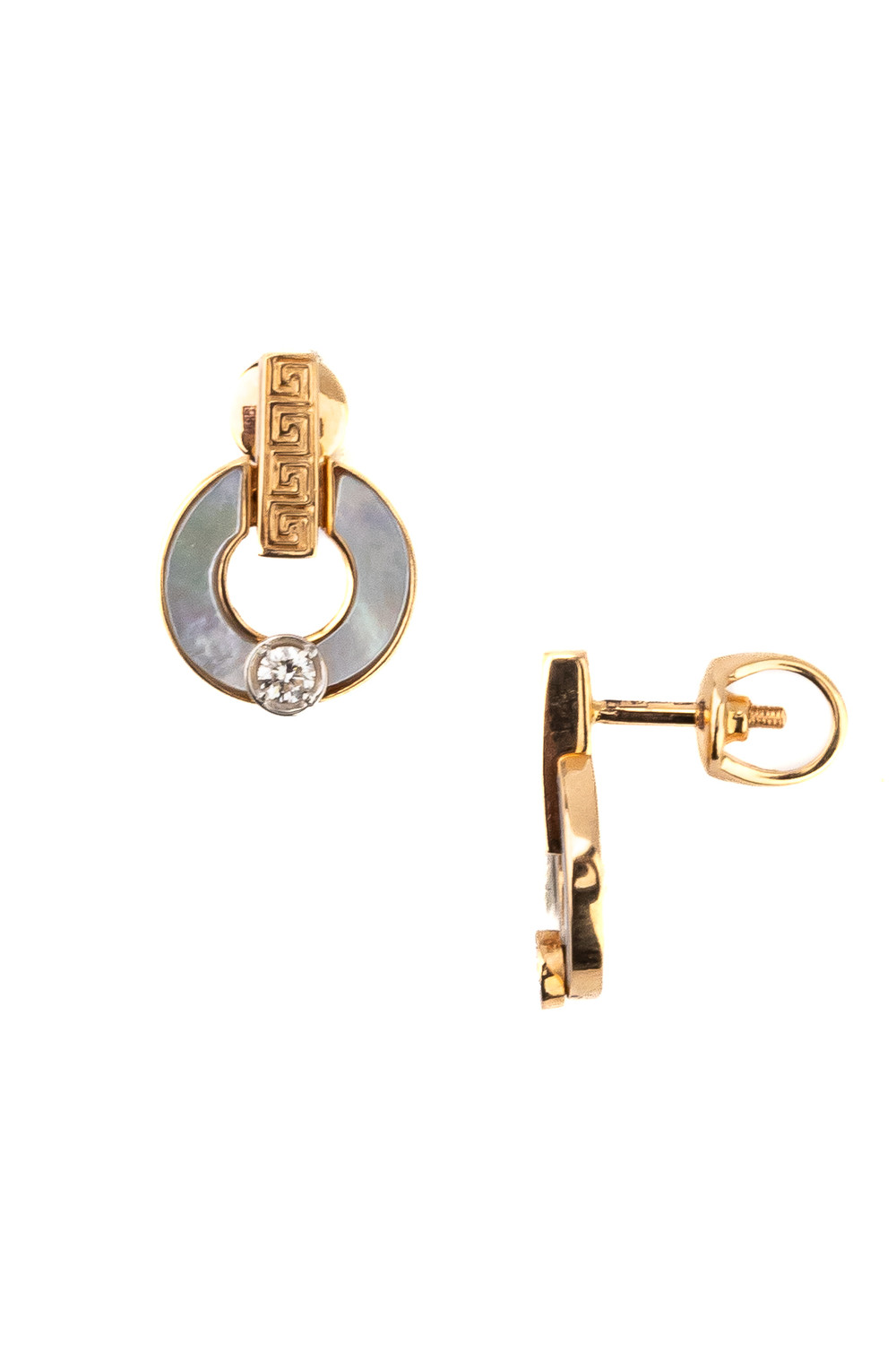 Серьги из золота c бриллиантами и перламутром