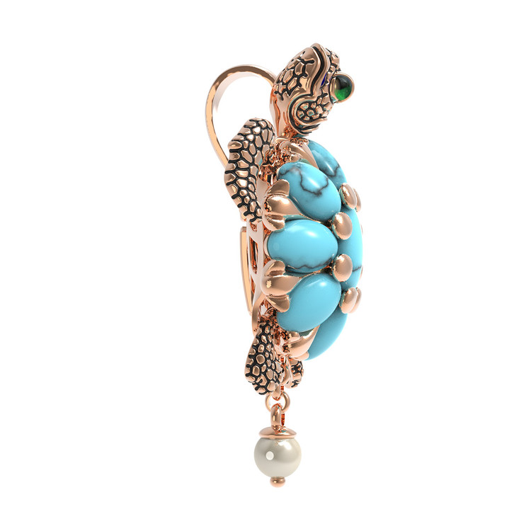 Подвеска из золота c эмаль , жемчугом и бирюзой