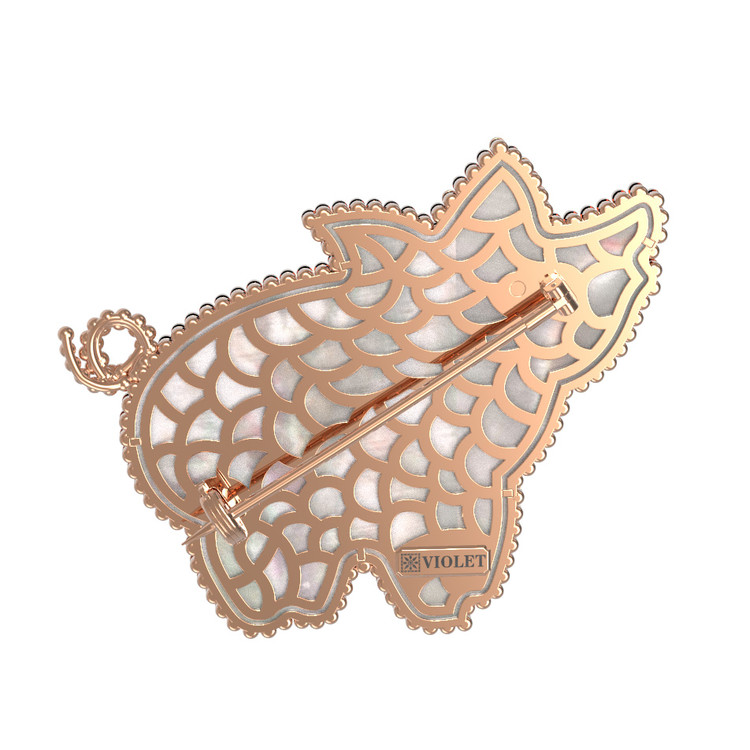 Брошь из золота c эмалью и перламутром