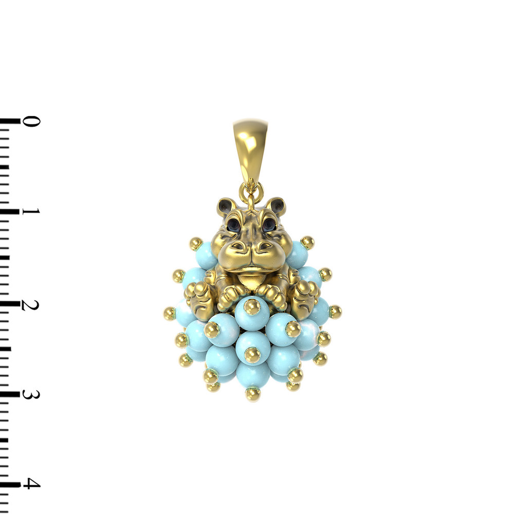 Подвеска из лимонного золота c эмаль и бирюзой