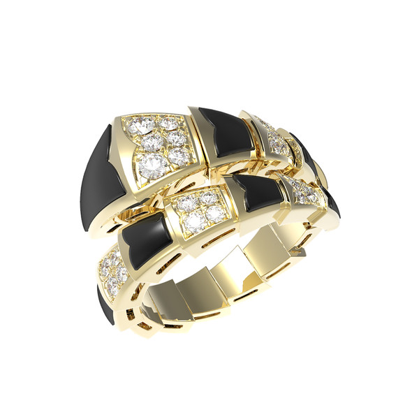 Кольцо из лимонного золота c бриллиантами и ониксом