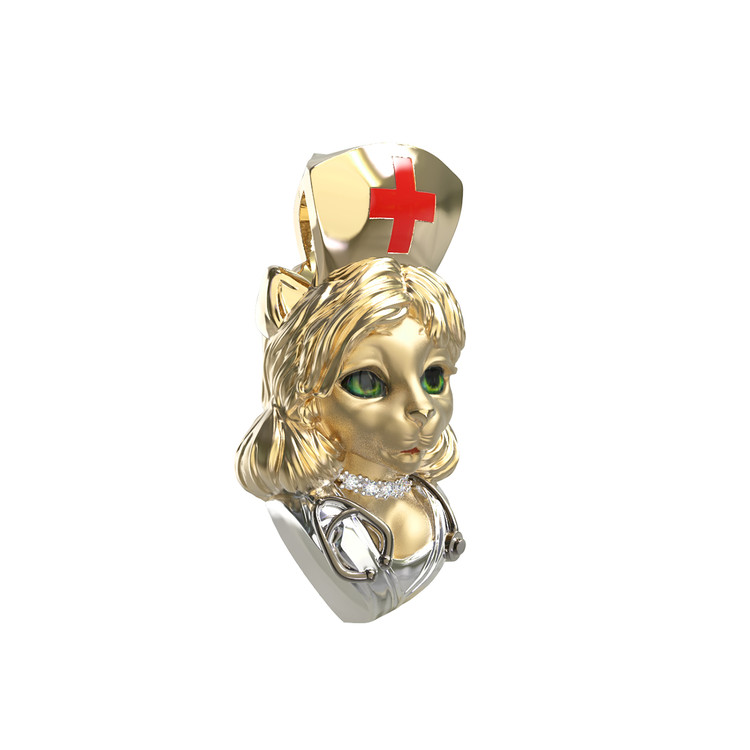 Подвеска из лимонного золота c эмалью, бриллиантами и рубином