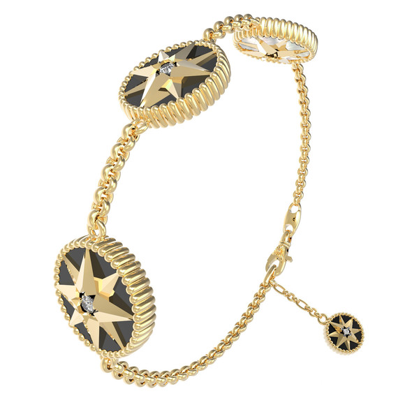 Браслет из лимонного золота c фианитом, ониксом и перламутром