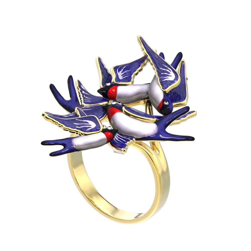 Кольцо из лимонного золота c эмалью