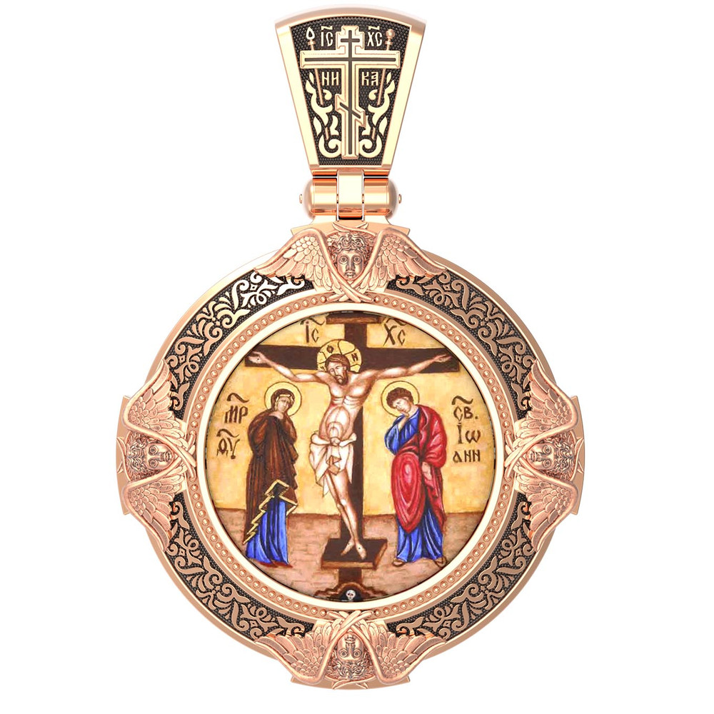 Образок из золота c эмаль , иконописью и темперой