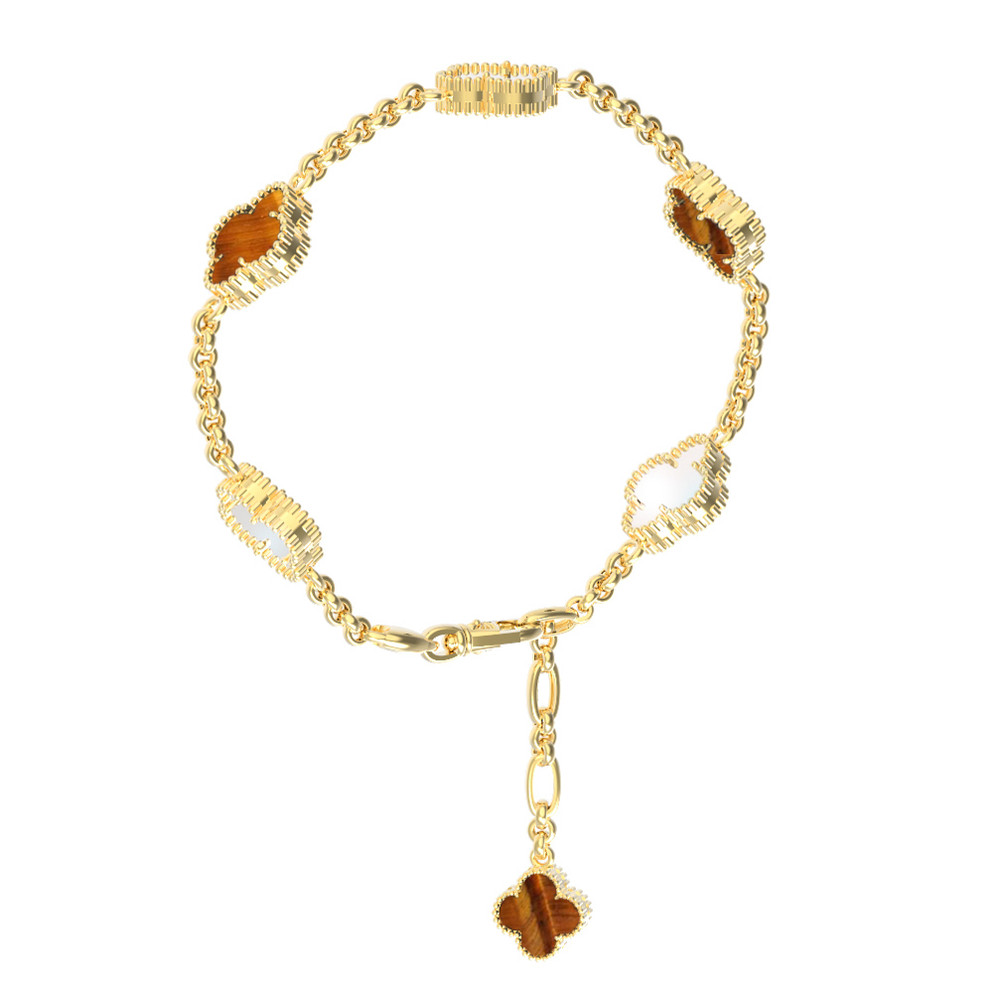 Браслет из лимонного золота c тигровым глазом и перламутром