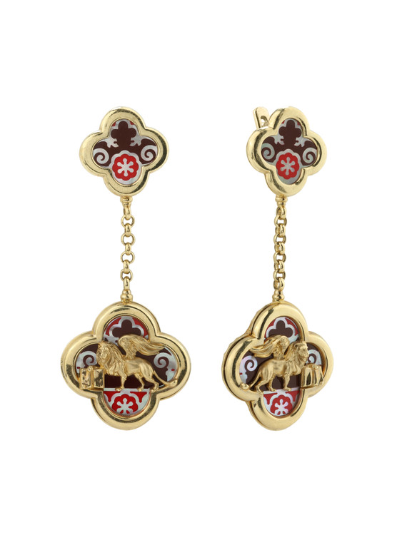 Серьги из лимонного золота c эмалью и перламутром