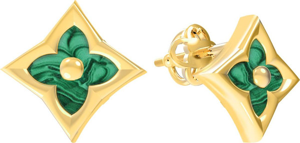 Серьги из лимонного золота c малахитом