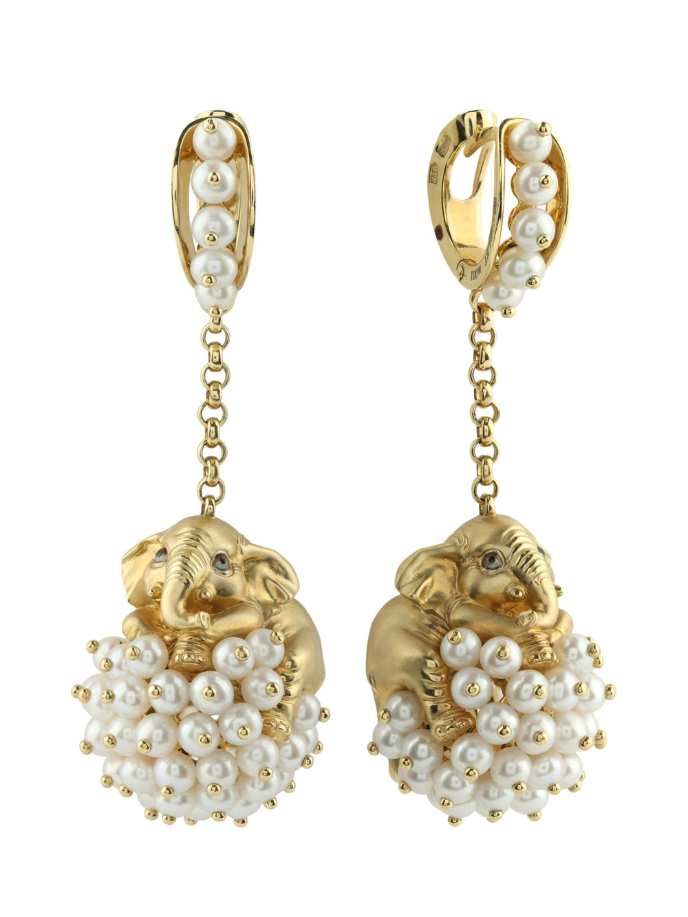 Серьги из лимонного золота c эмаль и жемчугом