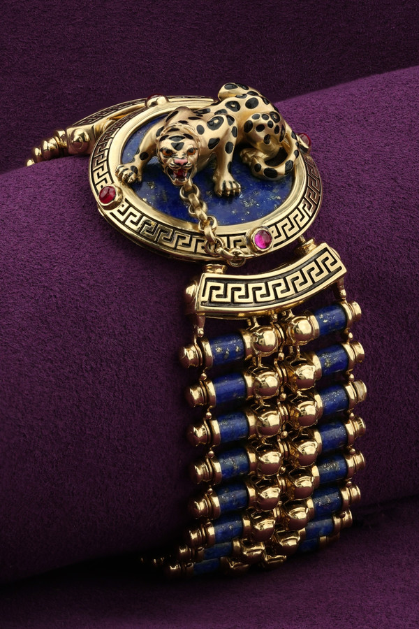 Браслет из лимонного золота c эмаль , рубином и лазуритом