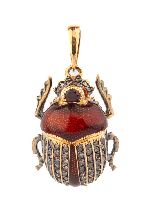 Подвеска из золота c эмаль , фианитом и гранатом