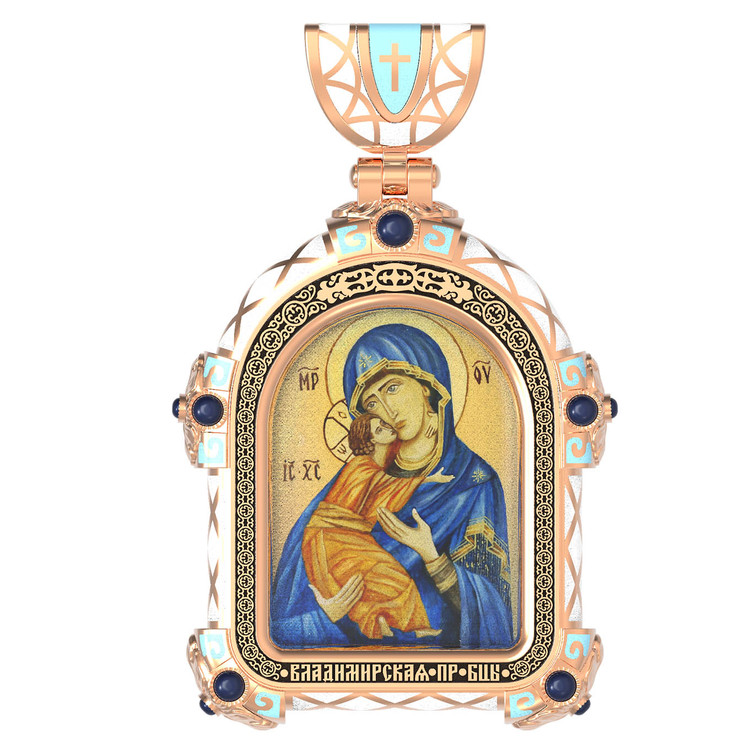 Образок из золота c эмаль , иконописью и темперой