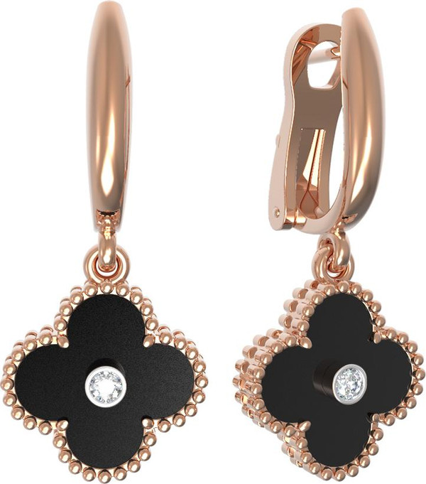 Серьги из золота c бриллиантами и ониксом