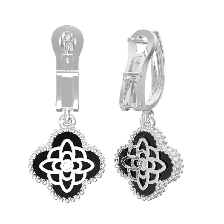 Серьги из белого золота c бриллиантами и ониксом