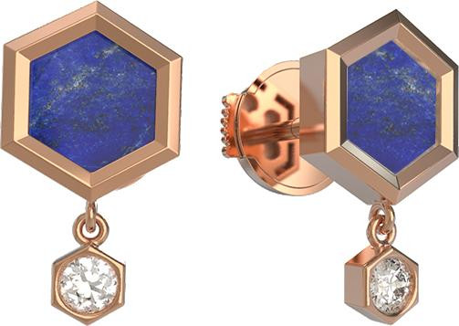 Серьги из золота c бриллиантами и лазуритом