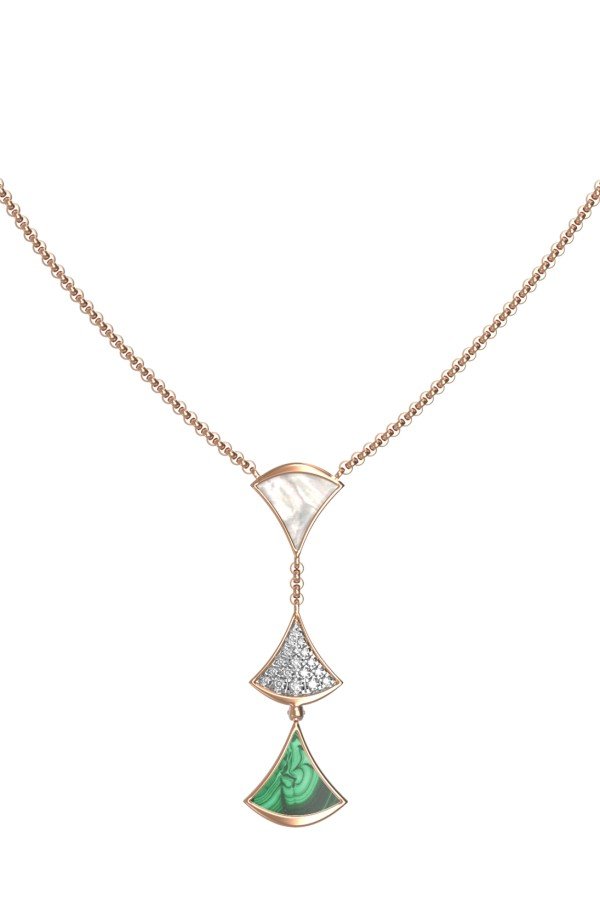 Колье из золота c бриллиантами, малахитом и перламутром