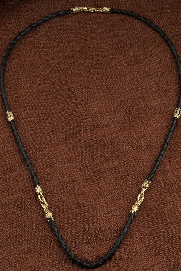 Шнурок кожаный из лимонного золота c кожаным шнурком