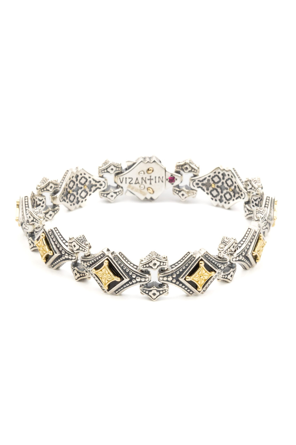 Браслет из серебра и золота c ониксом и рубином