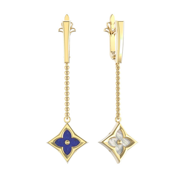 Серьги из лимонного золота c лазуритом и перламутром