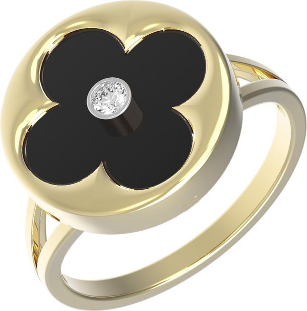 Кольцо из лимонного золота c бриллиантами и ониксом