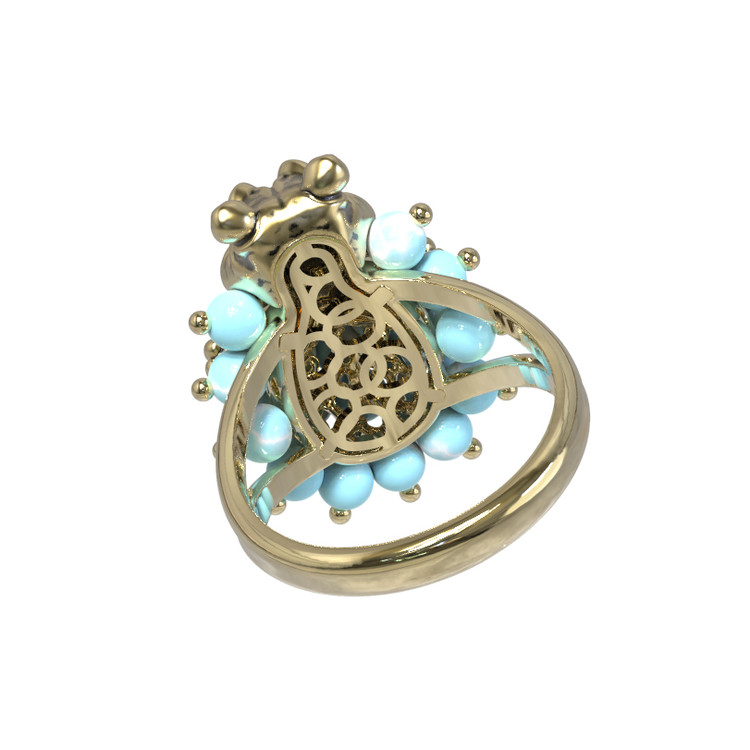 Кольцо из лимонного золота c эмалью и бирюзой