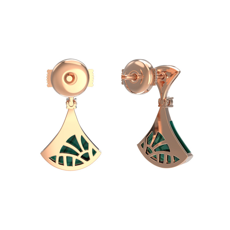 Серьги из золота c бриллиантами и малахитом