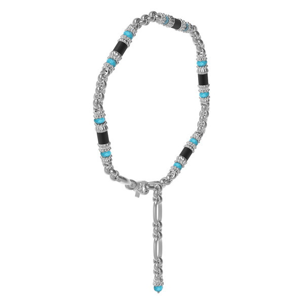 Браслет из белого золота c бирюзой и ониксом