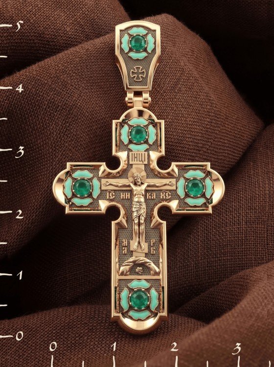 Крест из золота c эмалью и хризопразом