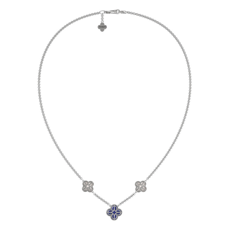 Колье из белого золота c бриллиантами, лазуритом и перламутром