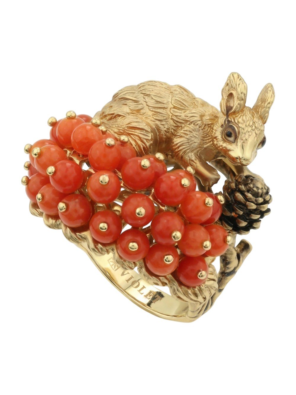 Кольцо из лимонного золота c эмалью и кораллом