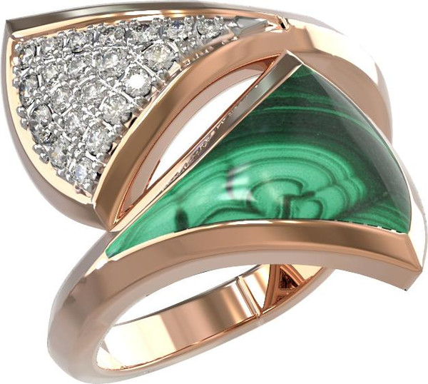Кольцо из золота c бриллиантами и малахитом