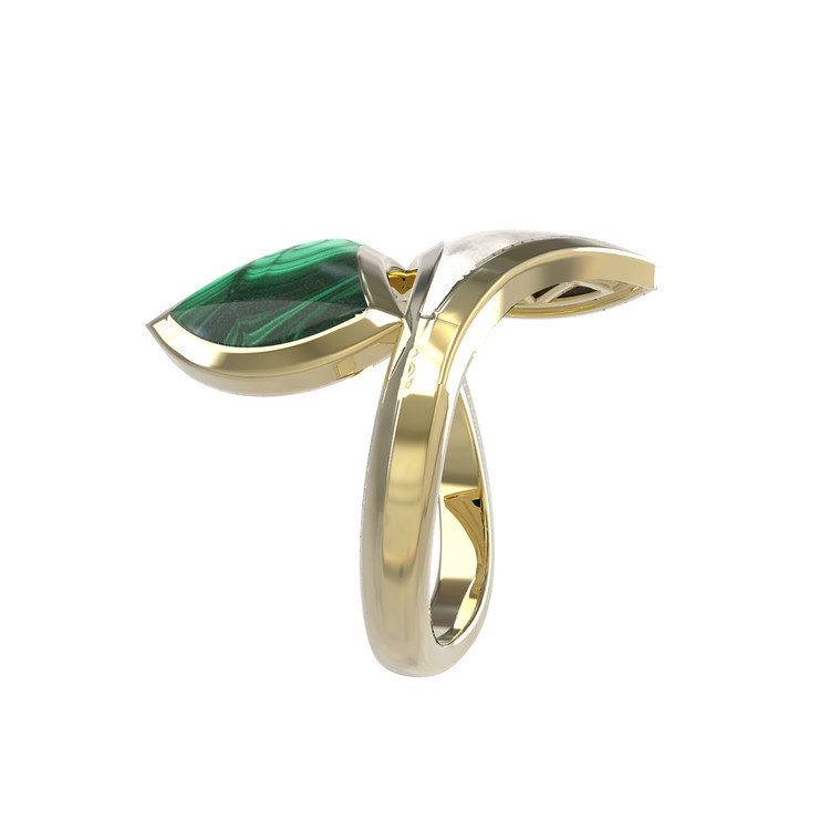 Кольцо из лимонного золота c малахитом и перламутром