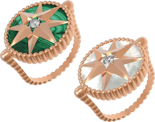 Кольцо из золота c фианитом, малахитом и перламутром