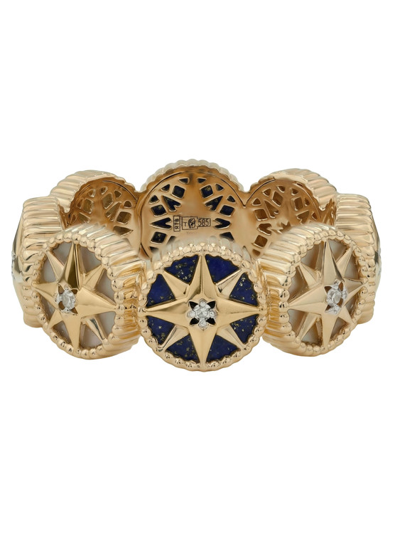 Кольцо из золота c бриллиантами, лазуритом и перламутром