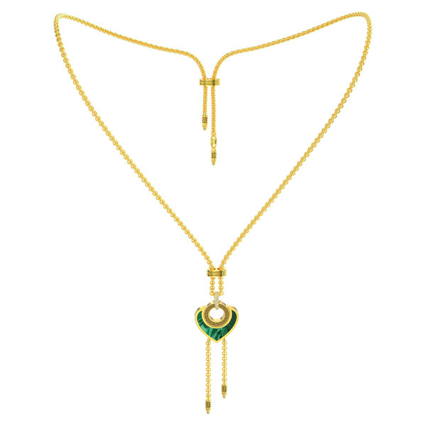Колье из лимонного золота c фианитом, малахитом и перламутром