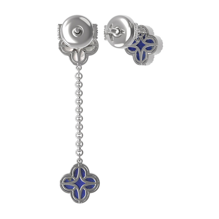 Серьги из белого золота c бриллиантами, лазуритом и перламутром