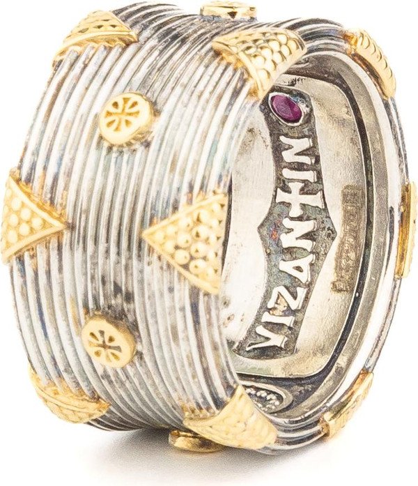 Кольцо из серебра и золота c рубином