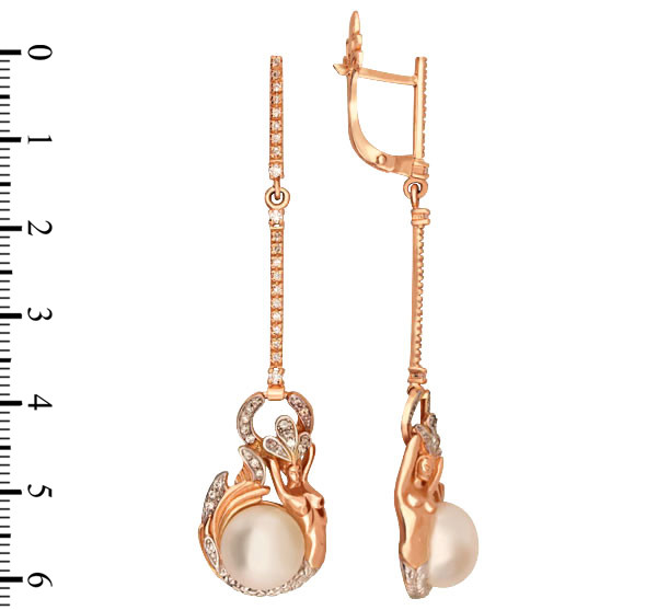 Серьги из золота c бриллиантами и жемчугом