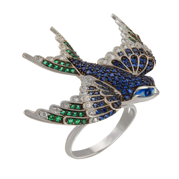 Кольцо из белого золота c эмаль и фианитом