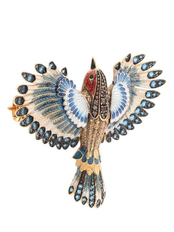 Брошь из золота c эмаль и фианитом