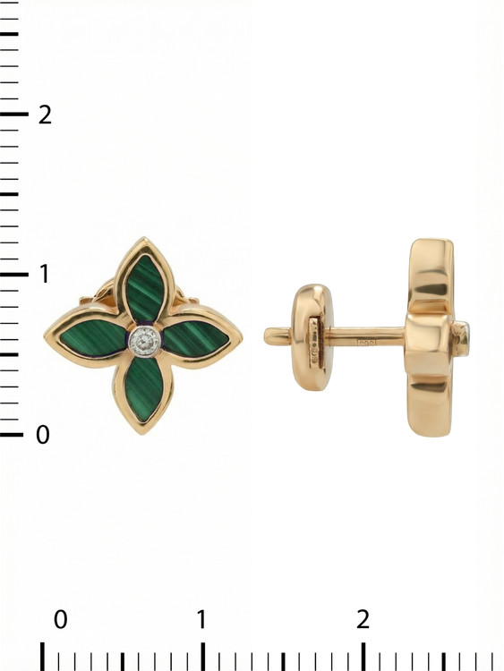 Серьги из золота c бриллиантами и малахитом