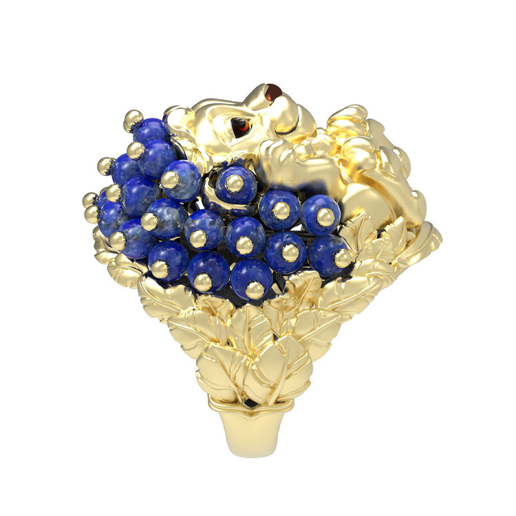 Кольцо из лимонного золота c эмалью и лазуритом