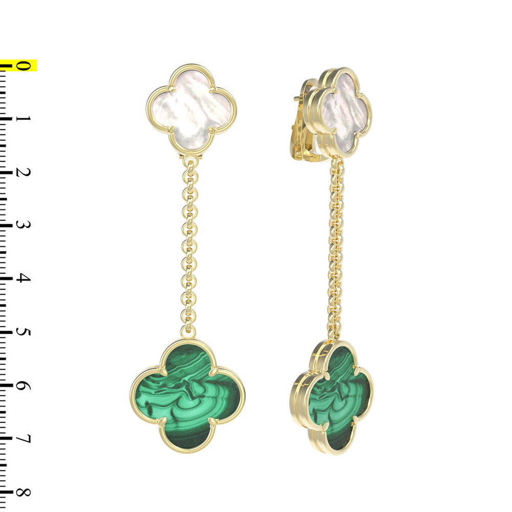 Серьги из лимонного золота c малахитом и перламутром