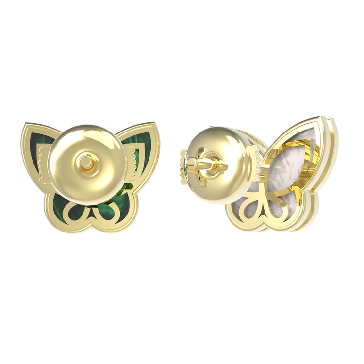 Серьги из лимонного золота c малахитом и перламутром