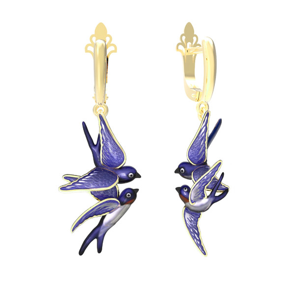 Серьги из лимонного золота c эмалью