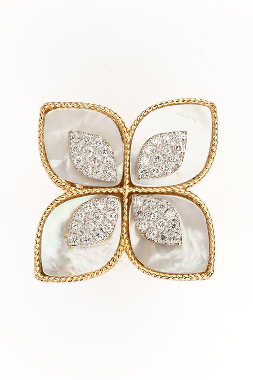 Кольцо из золота c бриллиантами и перламутром