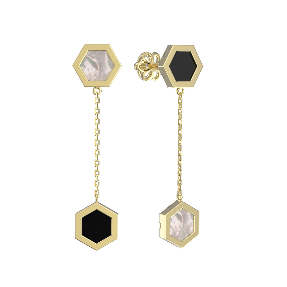 Серьги из лимонного золота c ониксом и перламутром