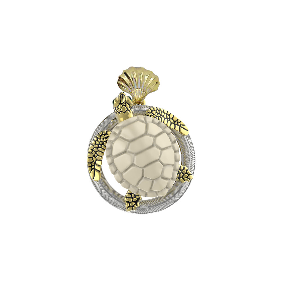 Подвеска из лимонного золота c эмалью и бивнем мамонта