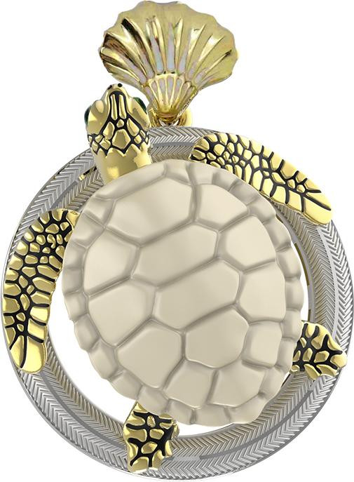 Подвеска из лимонного золота c эмаль и бивнем мамонта